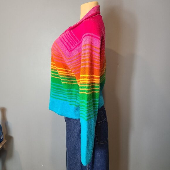 Vtg Talbots Cardigan Sweater Sz Medium Wool Preppy Colorful Stripe 90s Full Zip - Picture 5 of 10